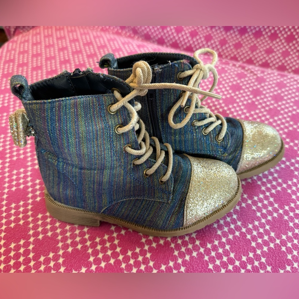 Kids Glitter Toe Denim Boots